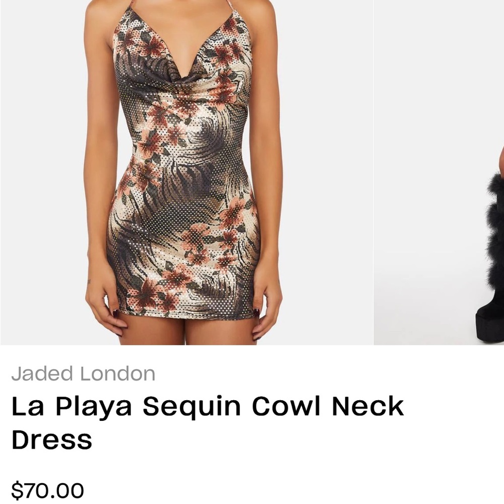 La Playa Sequin Cowl Neck Dress